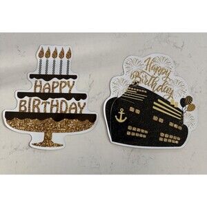 Magnetic Cruise Ship Door Happy Birthday Decor Magnets  Black & Gold - 2